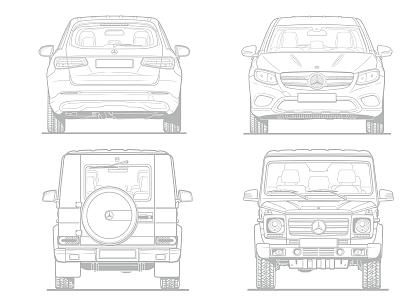 Car contour Mercedes-Benz car line car G car front contour car back contour line 3d model