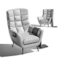 Modern Gray Upholstered Armchair For Living Room With Comfortable Cushion And Metal Legs