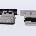 Modern Double Bed With Black And Light Headboards And Soft Bedding 3d model