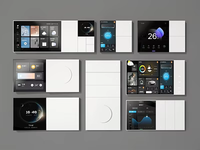 Smart Switch Panels with Digital Displays Various Control Interfaces and Modern Smart Home Design 3d model