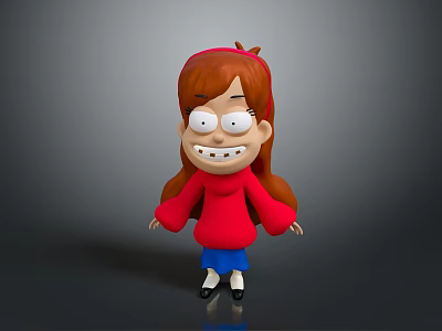 Cartoon Woman Character With Red Hair Red Sweater Blue Skirt And Black Shoes 3d model