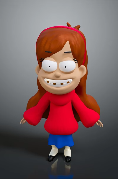 Cartoon Woman Character With Red Hair Red Sweater Blue Skirt And Black Shoes 3d model