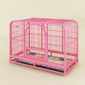 Pink Decorative Ornament Set Metal Cage With Arched Door And Colorful Mat