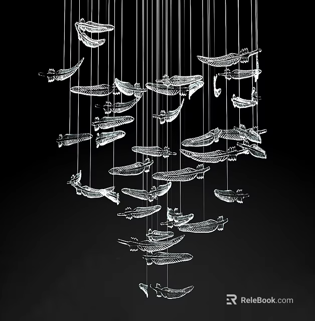 Modern Artistic Crystal Chandelier With Hanging Fish Shaped Crystal Pieces And Layered Structure 3d model 