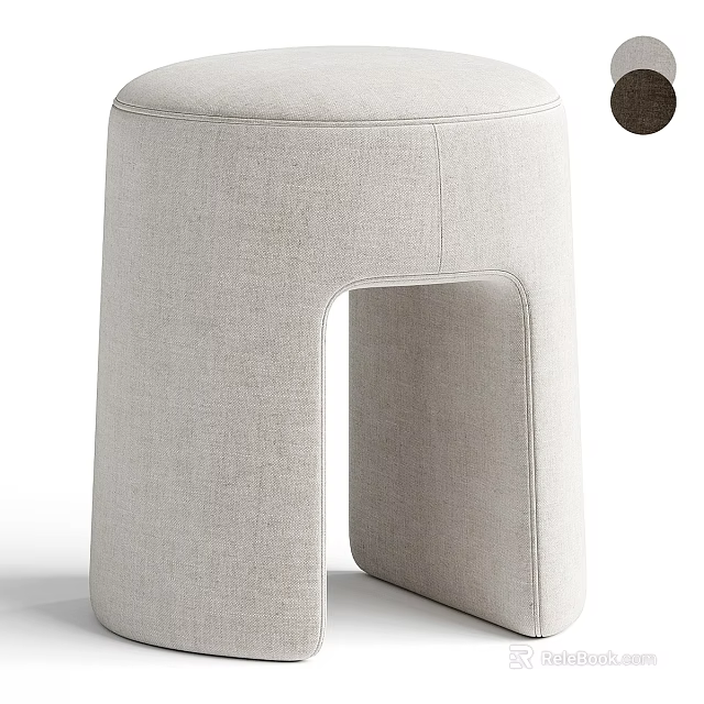 Sofa Stool In Beige Linen Fabric With Modern Minimalist Design And Solid Structure 3d model 