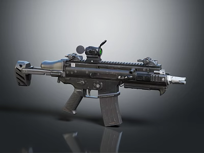 Tactical Military Assault Rifle With Scope Black Finish And Tactical Accessories 3d model