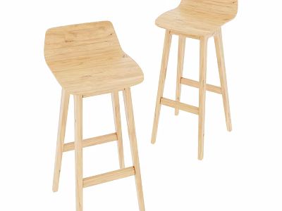 Two Light Wooden Bar Stools With Simple Backrest And Sturdy Legs Design 3d model