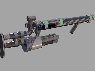 Long Tube Rocket Launcher With Green Rings Metal Components And Tactical Sight Scope 3d model