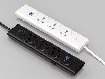 Modern Black and White Power Strips with Switches Multiple Outlets USB Ports 3d model