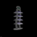 White Multi Layer Display Shelf With Purple Items And Top Circular Sign For Retail