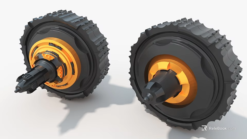 Industrial Equipment Toothed Wheels With Black Orange Central Components And Metal Axles 3d model 