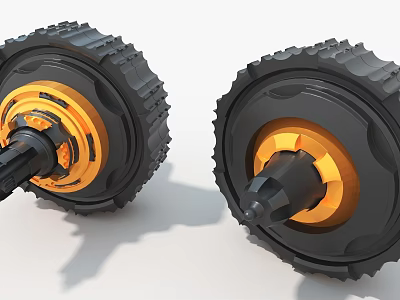 Industrial Equipment Toothed Wheels With Black Orange Central Components And Metal Axles 3d model
