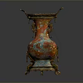 Traditional Colorful Vase Shaped Metal Sculpture With Intricate Carvings Dragon Motifs And Enamel Details
