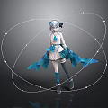 Magical Child in Blue White Dress with White Curved Lines and Floating Dots