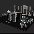 Luxury Men's Suits Exhibition With Mannequins Display Cabinets Tables And Columns