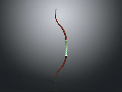 Traditional Wooden Bow Weapon With Green Grip And Brown Curved Design For Archery 3d model