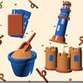 Vibrant Beach Sand Toy Collection With Blue Bucket Orange Shovel Lighthouse And Sandcastle