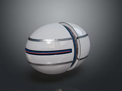 Modern Sleek Sphere Design With Silver Stripes And Red Blue Accent Lines 3d model