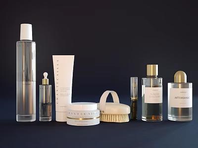 Essential Daily Cleaning Products Including Bottles Tubes Jars and Cleaning Brushes 3d model