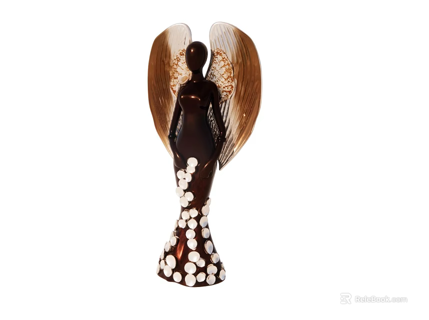 Decorative Angel Statue Black Body With Brown Wings And White Polka Dot Dress 3d model 