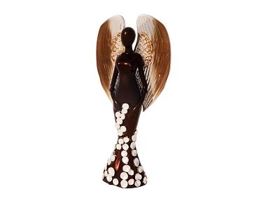 Decorative Angel Statue Black Body With Brown Wings And White Polka Dot Dress 3d model