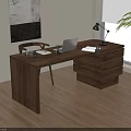 Wooden Desk With Laptop Desk Lamp Books Pen And Chair Near Window With Plant