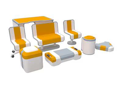 Modern Orange White Furniture Equipment With Table Chairs Cabinet And Container 3d model