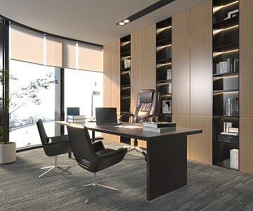 Modern Office Manager Office Desk Bookcase Sofa Chair 3d model