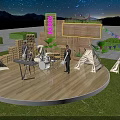 Outdoor Night Stage With Live Band Neon Sign Tents And Starry Mountain View