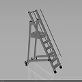 Silver Metal Portable Ladder With Wheels And Foldable Step Design 3d model