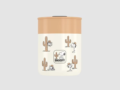 Cute Snoopy Themed Cup With Cactus Illustrations Beige And Brown Design 3d model
