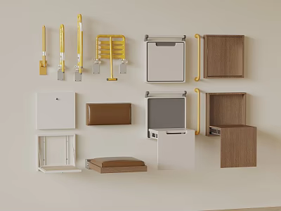 Wall Mounted Home Storage Accessories Gold Towel Racks White Brown Wooden Shelves Hooks 3d model