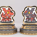 DIGIMON Trophy Figures with Gold Base and Gray Accents Featuring Two Characters 3d model
