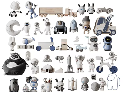 Various Cute Dolls With Robot Animal And Vehicle Shapes For Children Playtime 3d model
