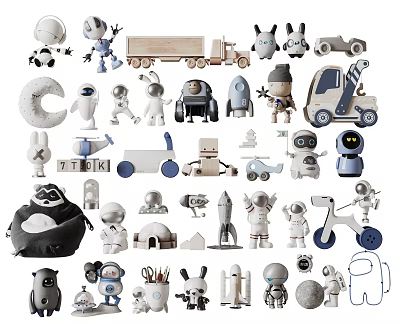 Various Cute Dolls With Robot Animal And Vehicle Shapes For Children Playtime 3d model