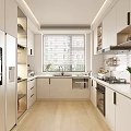 Modern Kitchen Interior With White Cabinets Island Counter Appliances And Window
