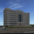Modern White Office Building With Large Glass Windows Front Steps And Landscaped Surroundings