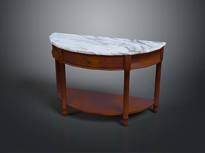 Classic Dining Table With Curved Marble Top Wooden Frame And Drawer 3d model