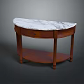 Classic Dining Table With Curved Marble Top Wooden Frame And Drawer