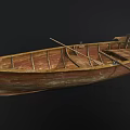 Vintage Wooden Boat With Natural Wood Grain Traditional Oar And Wooden Seat