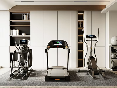 Modern Home Gym Sports Equipment With Elliptical Trainer Treadmill And Exercise Bike 3d model
