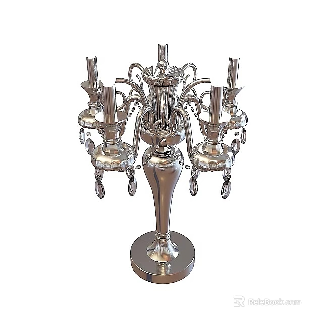 Silver Decorative Table Lamp With Multiple Arms And Ornate Pendant Design 3d model 