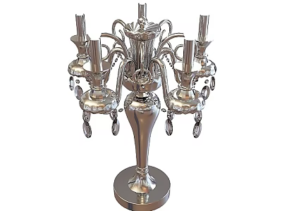 Silver Decorative Table Lamp With Multiple Arms And Ornate Pendant Design 3d model