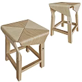 Natural Wooden Stool With Square Seat And Cross Support Structure Design