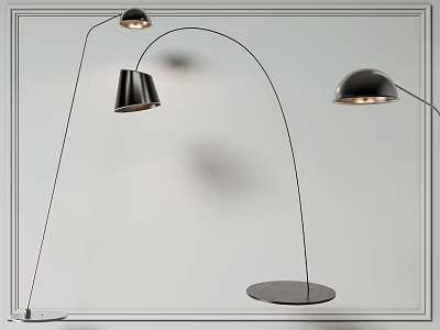 Modern Curved Floor Lamp With Black Shade And Round Base For Home Decor 3d model