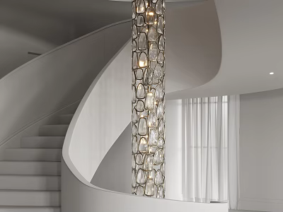 Crystal Glass Chandelier in Modern Spiral Staircase Minimalist White Space 3d model