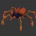 Detailed Orange Robotic Spider With Multiple Metallic Legs And Transparent Blue Body