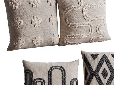 Decorative Beige Pillows With Cross Curved And Geometric Textured Patterns 3d model
