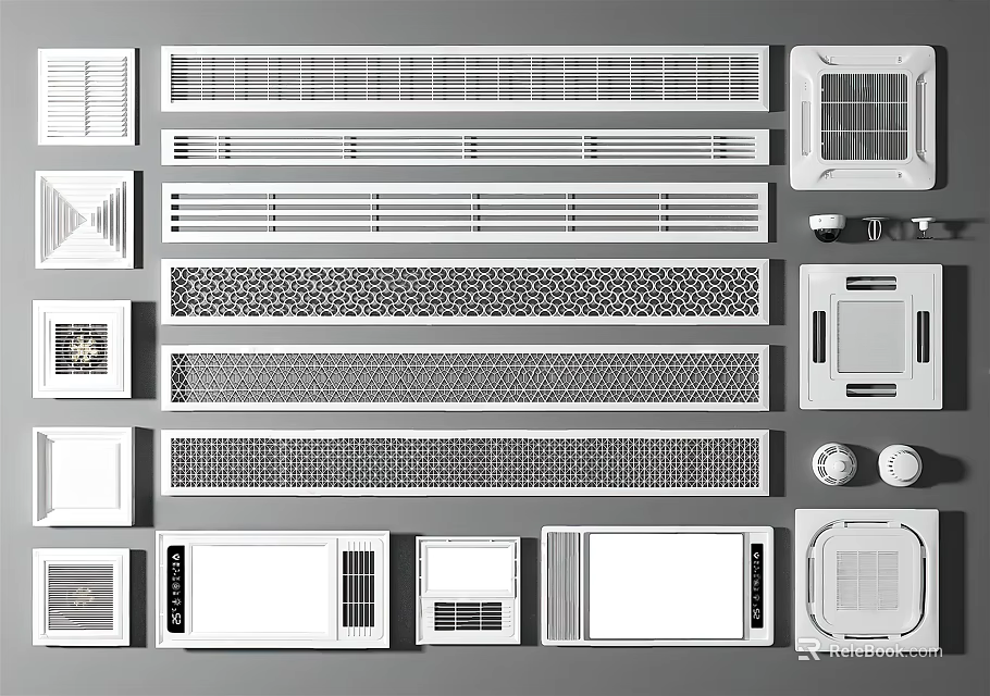 Various Types and Designs of Air Conditioner Vents with Grille and Panel Styles 3d model 