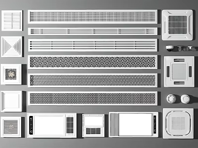 Various Types and Designs of Air Conditioner Vents with Grille and Panel Styles 3d model